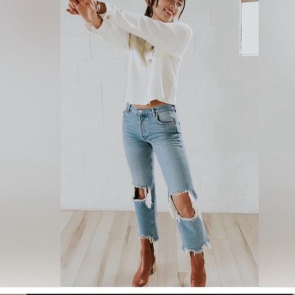 We the free x Free People Maggie Straight Distressed Jeans NWOT